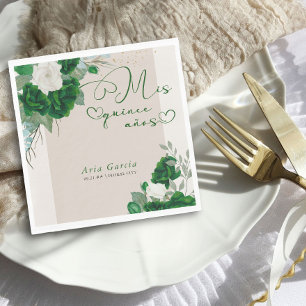 Serviette En Papier Mes Quinze Ans Émeraude Fleurs Quinceanera