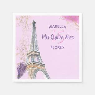 Serviette En Papier Mes Quinze Ans Thème Paris Rose Or Tour Eiffel