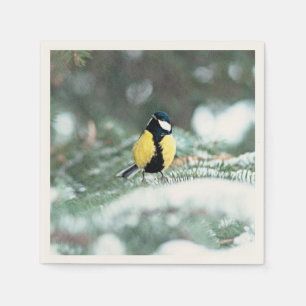 Serviette En Papier Mésange bleue sur un sapin vert