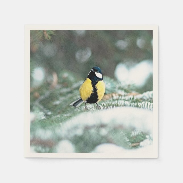 Serviette En Papier Mésange bleue sur un sapin vert (Devant)