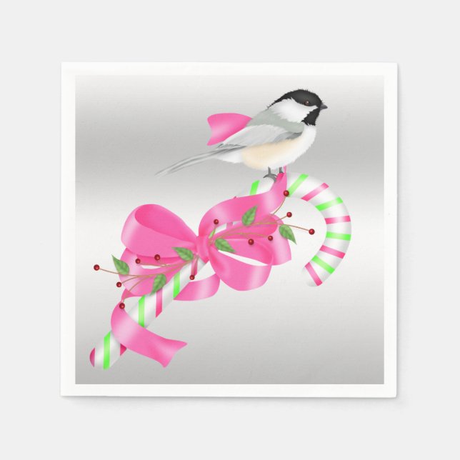 Serviette En Papier Mésange & Canne de bonbon (Devant)