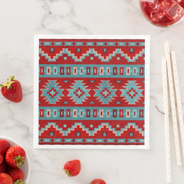 Serviette En Papier Mésas du Sud-Ouest Turquoise & Rouge (En situation)