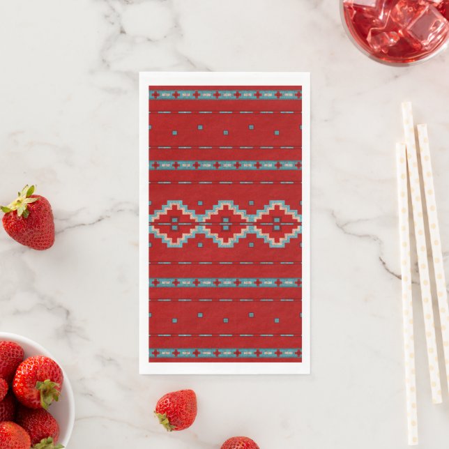 Serviette En Papier Mésas Sud-Ouest Rouge & Turquoise (En situation)