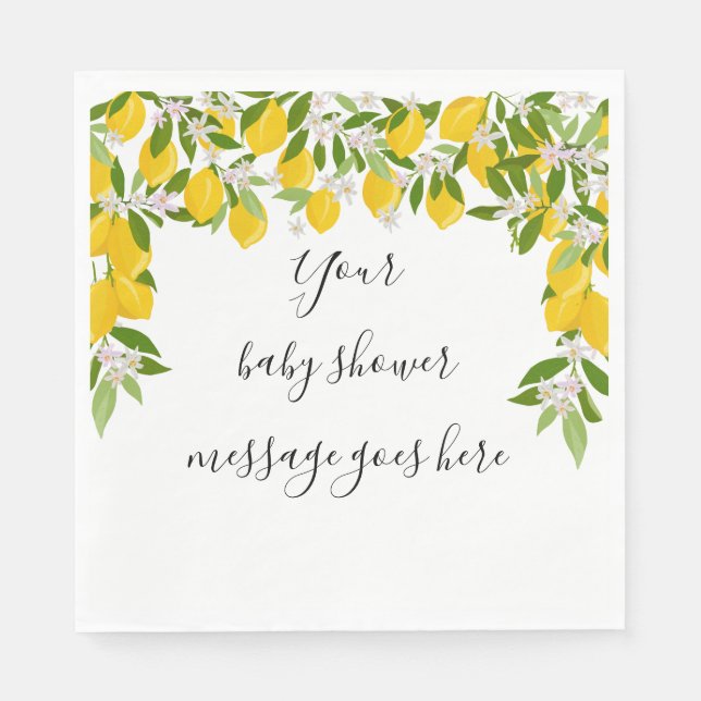 Serviette En Papier Message Baby shower aux citrons fleuris (Devant)