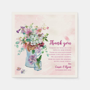 Serviette En Papier Message de Merci de Mariage Fleur sauvage rose-rus