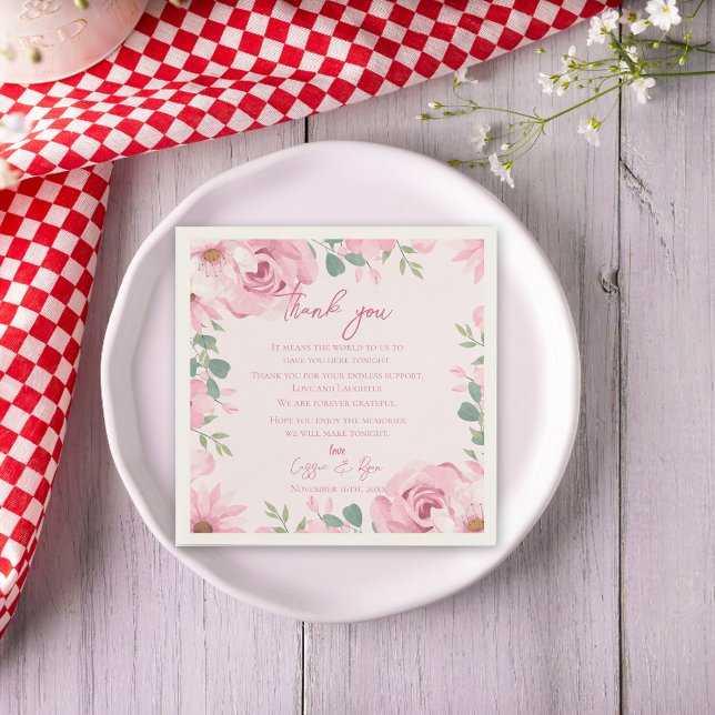 Serviette En Papier Message de Merci Mariage floral rose tendance (Trendy Blush Pink Floral Wedding Thank you Message Napkins)