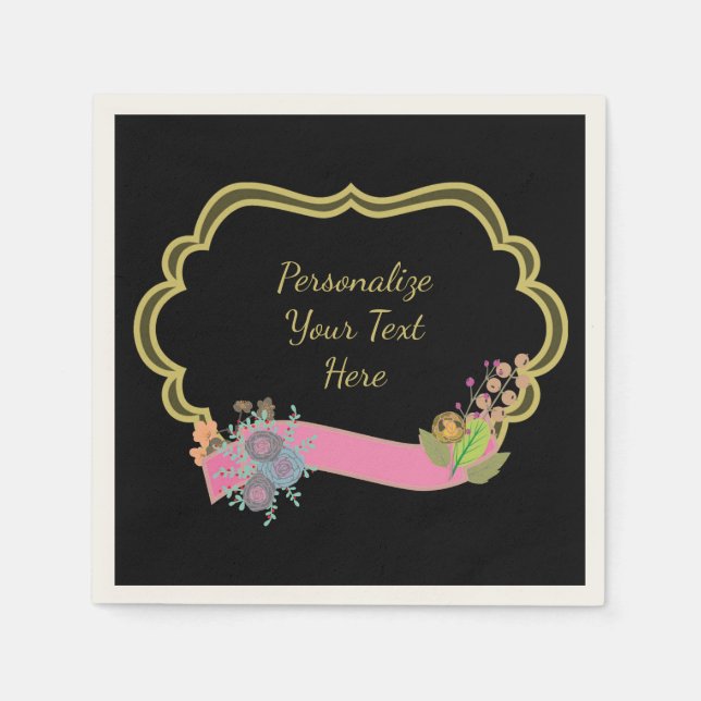 Serviette En Papier Message de trame de frontière Ruban rose Personnal (Devant)