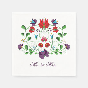 Serviette En Papier Message floral personnalisé cœur d'amour