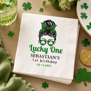 Serviette En Papier Messy Bun Lucky One 1st Birthday Girl