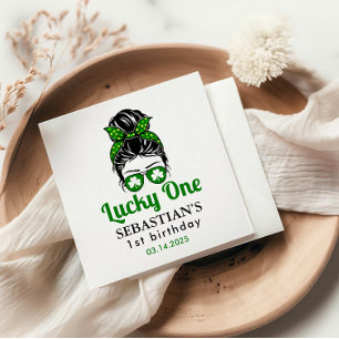 Serviette En Papier Messy Bun Lucky One 1st Birthday Girl