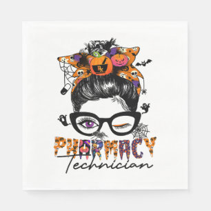Serviette En Papier Messy Bun Technicien en pharmacie Fête d'Halloween