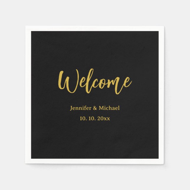 Serviette En Papier Métallique Or & Noir Professionnel Moderne Élégant (Devant)