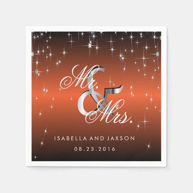 Serviette En Papier Metallo Orange Star Lights Design (Devant)