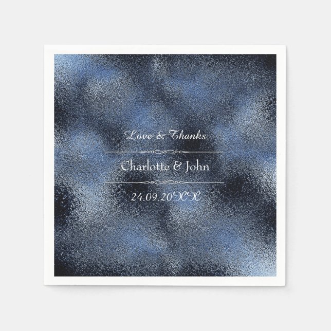 Serviette En Papier Métallurgique Bleu Marine Mariage de verre Événeme (Devant)