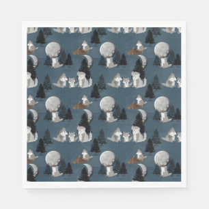 Serviette En Papier Meute de loups mignons ciel nocturne bois lune