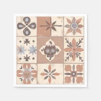 Serviette En Papier Mexicaine Fiesta Talavera Carreau Neutre Crâne Sol