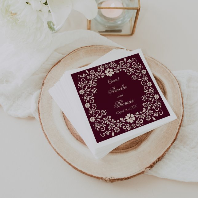 Serviette En Papier Mexican Talavera Deep Red Wedding  (Créateur téléchargé)