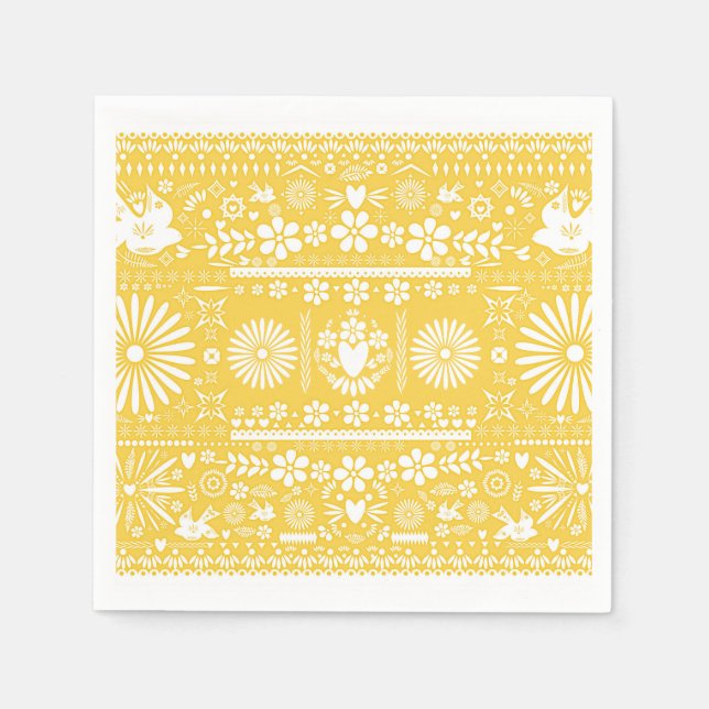 Serviette En Papier Mexique Picado jaune Livre blanc Mariage Mariage (Devant)