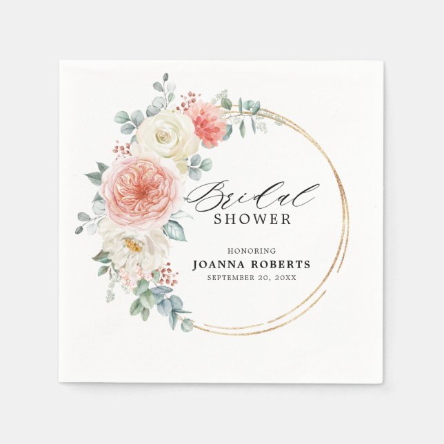 Serviette En Papier Mi-été Peach Pastel Fête des mariées florale rose (Devant)