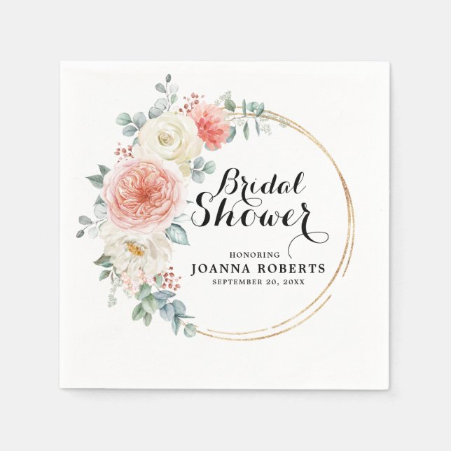 Serviette En Papier Mi-été Peach Pastel Fête des mariées florale rose (Devant)