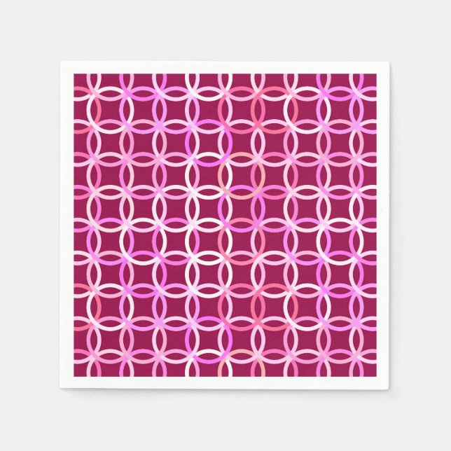 Serviette En Papier Mi-siècle Cercles modernes, prune et orchidée rose (Devant)