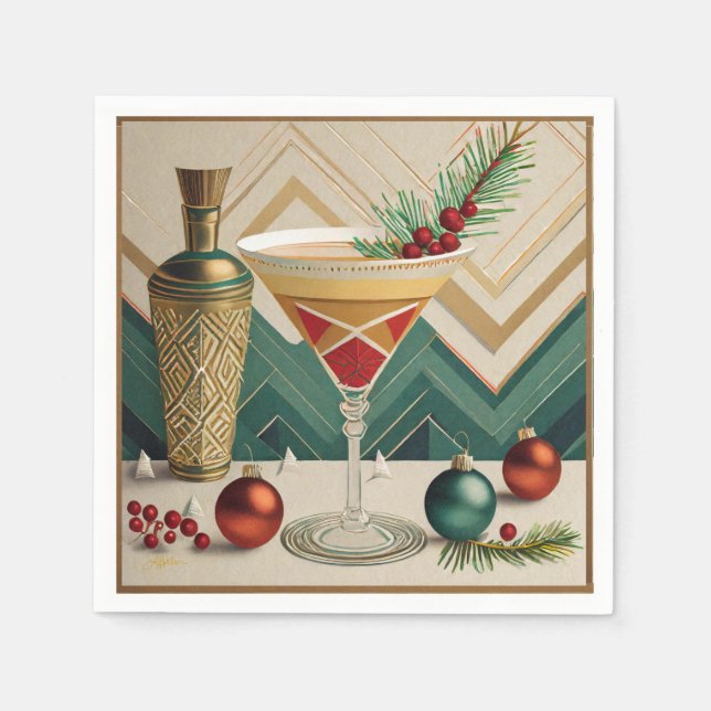 Serviette En Papier Mi-Siècle Cocktail de Noël Fête Happy Hour (Devant)