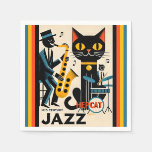 Serviette En Papier Mi siècle Jazz Age HepCat Chat Noir