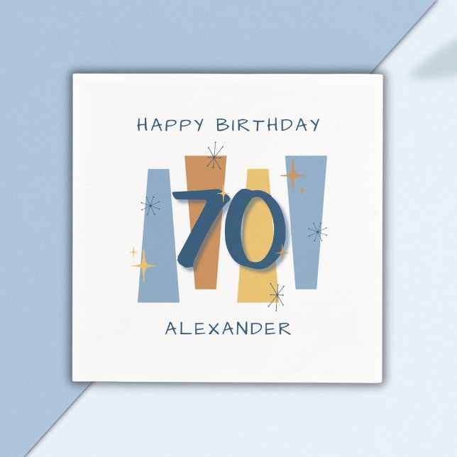 Serviette En Papier Mi-siècle moderne 70e anniversaire Retro Blue (Créateur téléchargé)