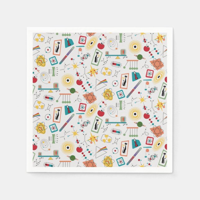 Serviette En Papier Mi-siècle moderne de l'âge atomique STEM Physique  (Devant)