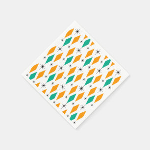 Serviette En Papier Mi-siècle Moderne Diamants d'époque Orange Turquoi