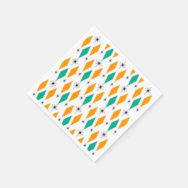 Serviette En Papier Mi-siècle Moderne Diamants d'époque Orange Turquoi (Coin)