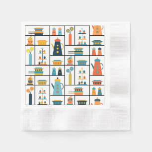 Serviette En Papier Mi-siècle Moderne Rétro Élégants Tablettes De Cuis