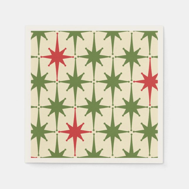 Serviette En Papier Mi-siècle Moderne Rétro Starbursts de Noël (Devant)