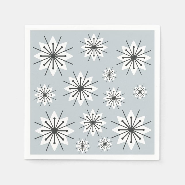 Serviette En Papier Mi-Siècle Moderne Snowflakes Silver (Devant)