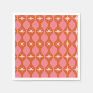Serviette En Papier Mi-siècle Starburts sur Orange Pink Ogee Motif