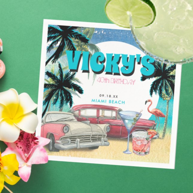 Serviette En Papier Miami Beach dans les années 80 | Anniversaire (Créateur téléchargé)