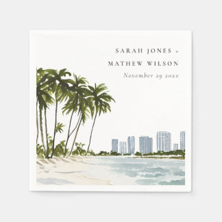 Serviette En Papier Miami Florida Aquarelle Palm Mariage paysage