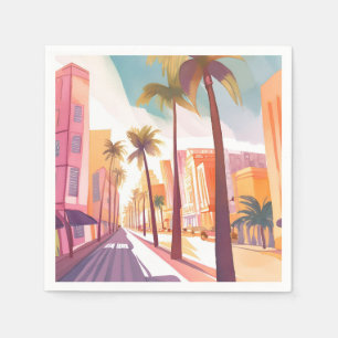 Serviette En Papier Miami Matin Peinture de South Beach à l'aquarell