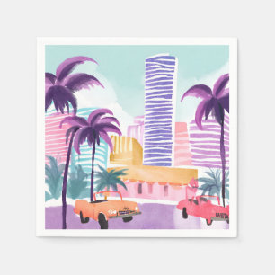 Serviette En Papier Miami Pastels Peinture Aquarelle Bâclée