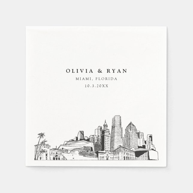 Serviette En Papier Miami Skyline Mariage papier Cocktail Napkin (Devant)