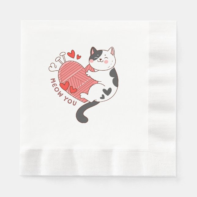 Serviette En Papier Miaou Toi Joli Chat Saint-Valentin (Devant)