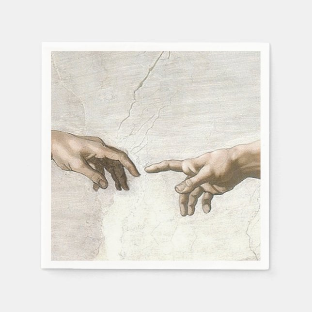 Serviette En Papier Michelangelo Création d'Adam Mains Beaux-Arts (Devant)