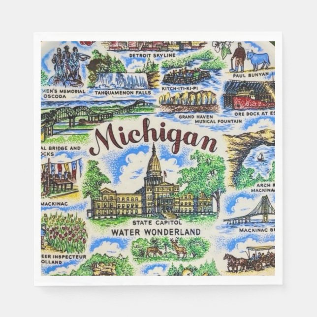 Serviette En Papier Michigan Landmarks Party  (Devant)