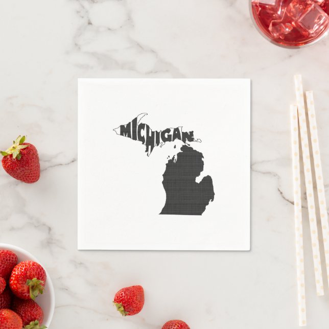 Serviette En Papier Michigan State Name Word Art Black (En situation)