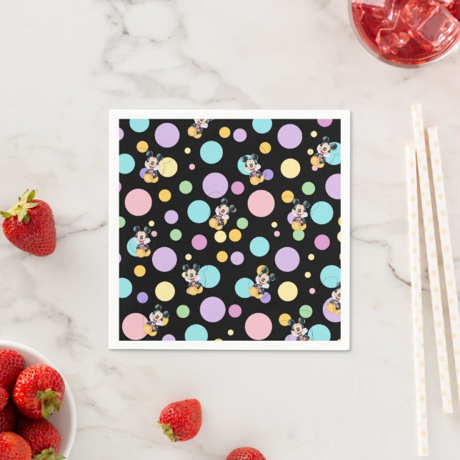 Serviette En Papier Mickey Mouse Polka Dot  black Baby Shower (En situation)