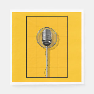 Serviette En Papier Microphone Rétro sur Jaune Gras