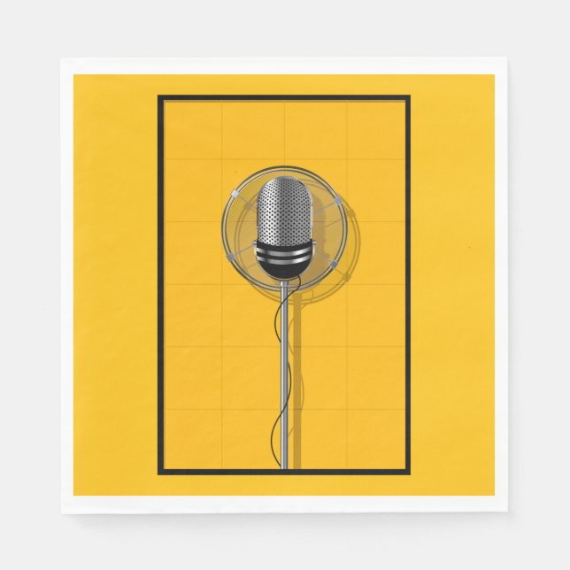 Serviette En Papier Microphone Rétro sur Jaune Gras (Devant)