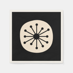 Serviette En Papier Mid Century Atomic Dot Cute Retro Noir et Crème