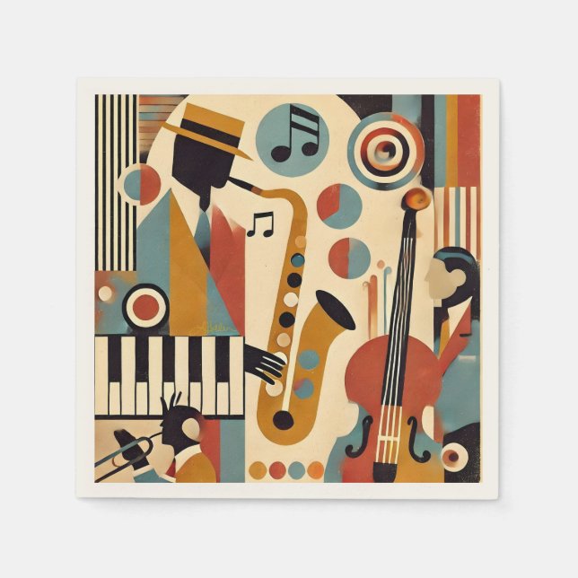 Serviette En Papier Mid Century Jazz Age Modern Minimalist Trio (Devant)