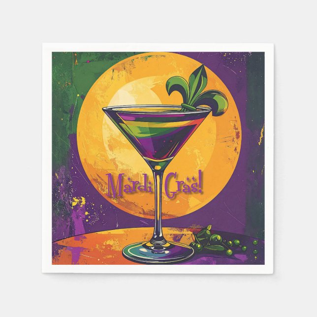 Serviette En Papier Mid Century Mardi Gras Sunset Fleur De Lis Martini (Devant)
